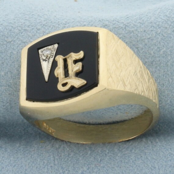Vintage Mens Diamond E or F Initial Monogram Ring… - image 2