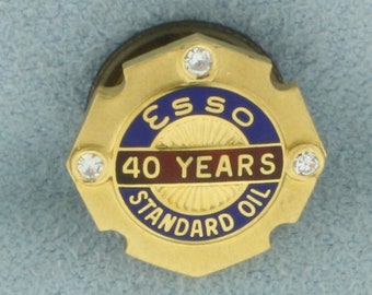 Vintage Esso Standard Oil 40 Jahre Diamantnadel aus 14 Karat Gelbgold
