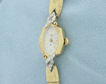 Vintage Ladies Hamilton Diamond Watch in Solid 14k Yellow Gold Case