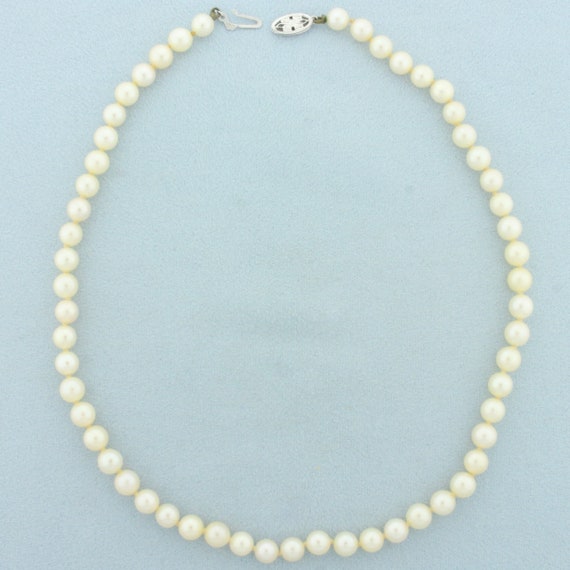 Vintage 14 Inch Cultured Akoya Pearl Choker Necklace in 14k White Gold