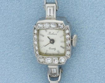 Vintage Womans Belaire Diamond Watch in 14k White Gold