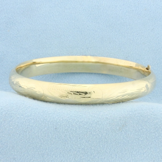 Etched Design Bangle Bracelet in 14K Yellow Gold - image 1