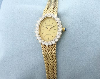 Ladies Geneve Diamond Swiss Watch in Solid 14k Yellow Gold