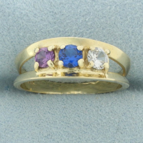 Three Stone Lab Sapphire Ring in 14k Yellow Gold - image 1