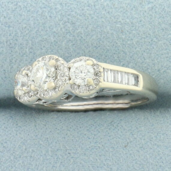 3-Stone Diamond Halo Engagement or Wedding Ring i… - image 2