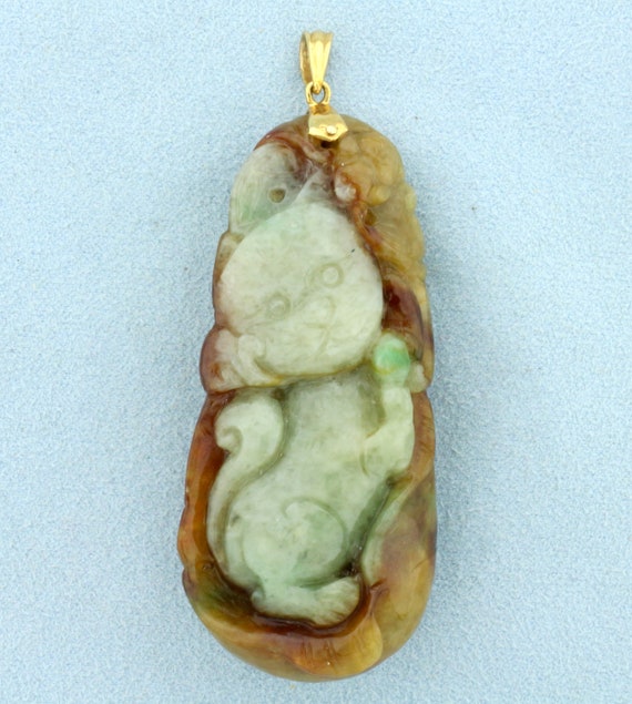 Vintage Chinese Hand Carved Jade Cat 