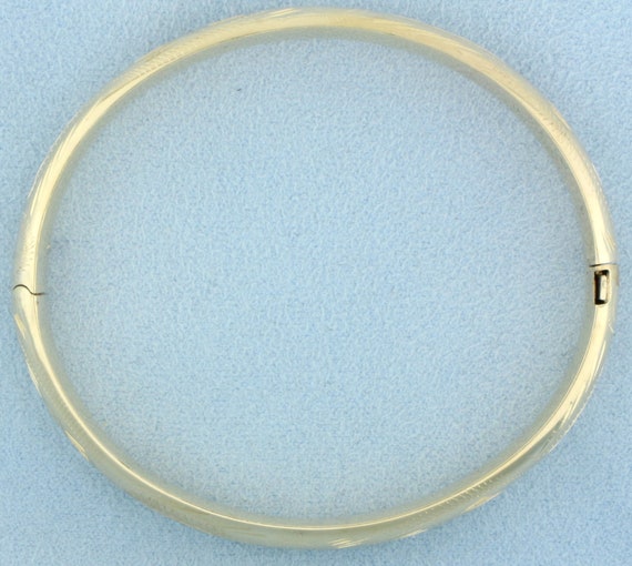 Etched Design Bangle Bracelet in 14K Yellow Gold - image 2