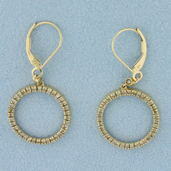 Diamond Circle Dangle Earrings In 14k Yellow Gold - image 2