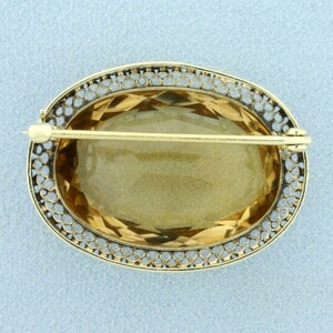 Vintage 35ct Citrine Pin in 14K Yellow Gold image 2