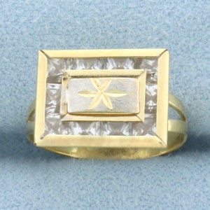 Diamond Cut Halo Design CZ Ring in 18k Yellow and White Gold