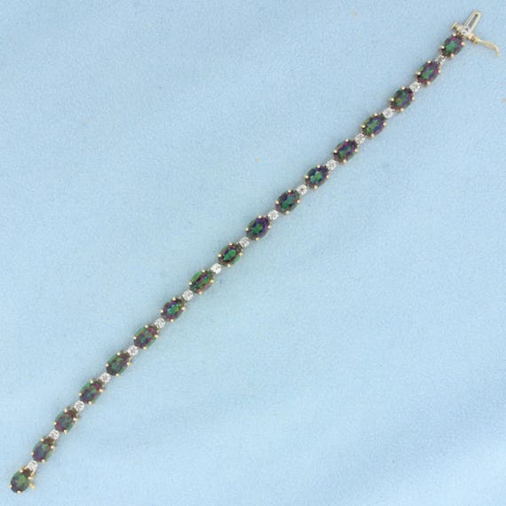 Mystic Topaz and Diamond Tennis Bracelet in 14k Yellow Gold