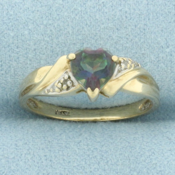 Heart Mystic Topaz and Diamond Ring in 10k Yellow 