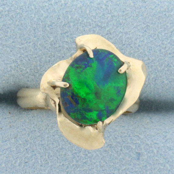Black Opal Doublet Solitaire Ring in 14K Yellow Go