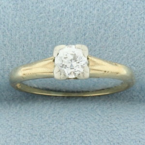 Vintage Old European Cut Diamond Solitaire Engagement Ring in 14k Yellow Gold