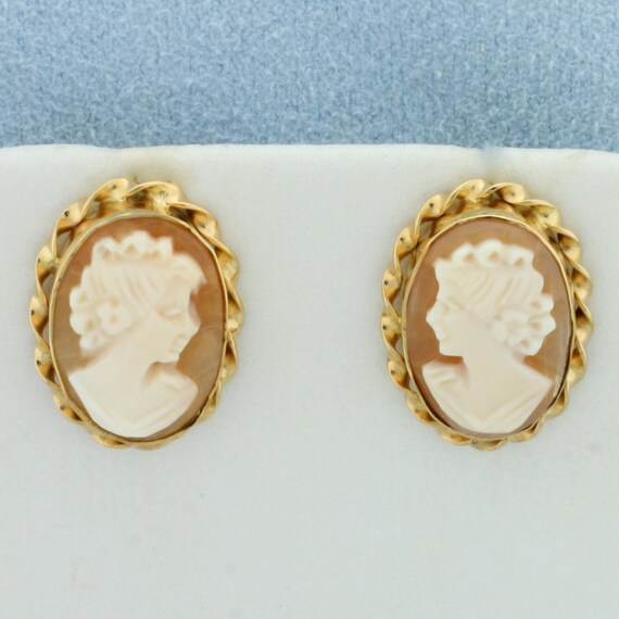 Designer Van Dell Cameo Stud Earrings in 14K Yellow Gold - Etsy