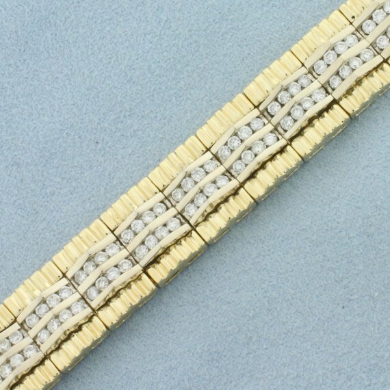 Diamond Two Tone Tread Design Statement Bracelet … - image 2