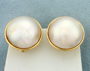 Mabe Pearl Earrings for Non-pierced Ears In 14K Yellow Gold