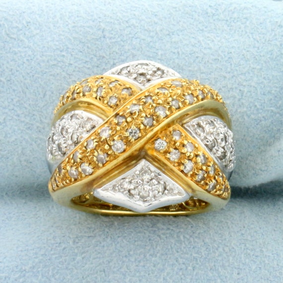 Vintage Diamond Criss Cross Design Statement Ring… - image 1