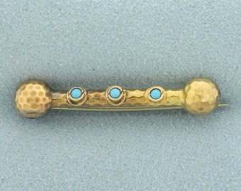 Broche étrusque antique turquoise en or jaune 10 carats