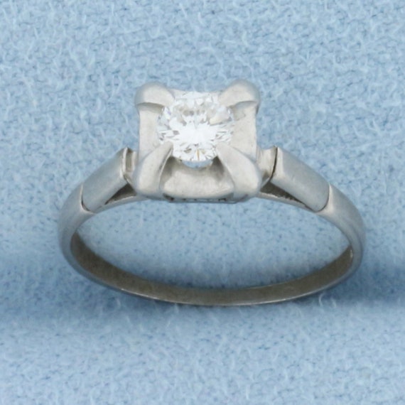 Vintage Diamond Solitaire Engagement Ring in Plat… - image 1