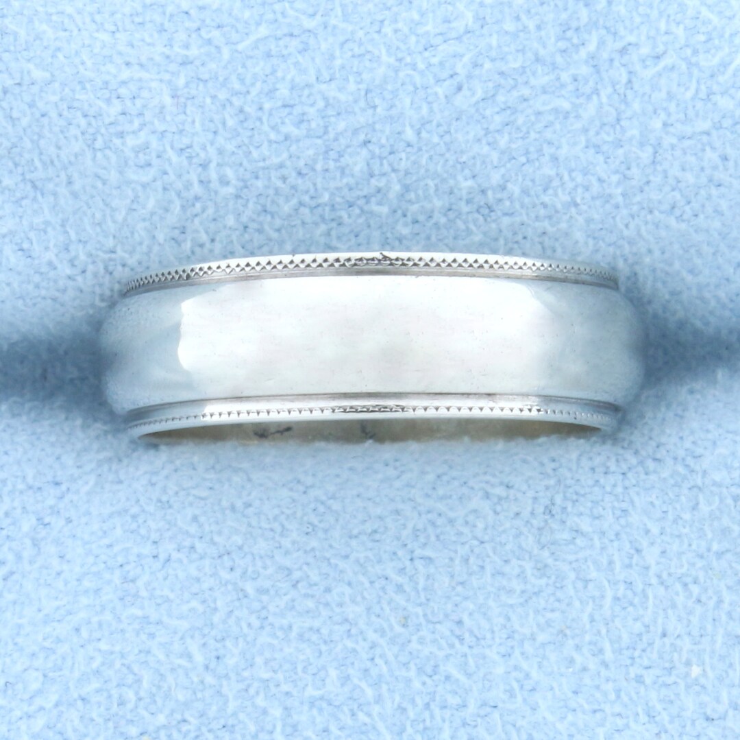 Milgrain Beaded Edge Wedding Band Ring in 14k White Gold Etsy