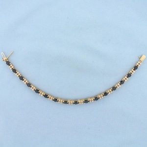 Natural Sapphire and Diamond Tennis Bracelet in 14K Yellow Gold