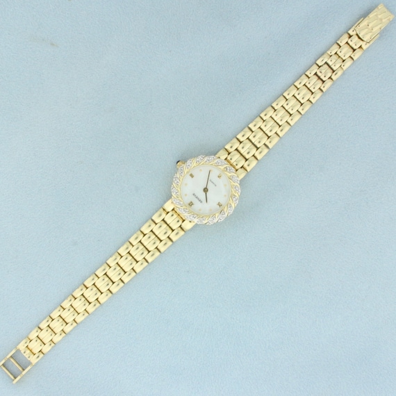Ladies Geneve Diamond Watch in Solid 14k Yellow Gold