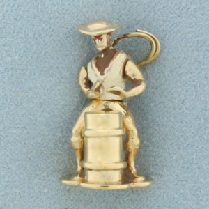 Vintage Mechanical Steel Drummer Charm in 14k Yellow Gold