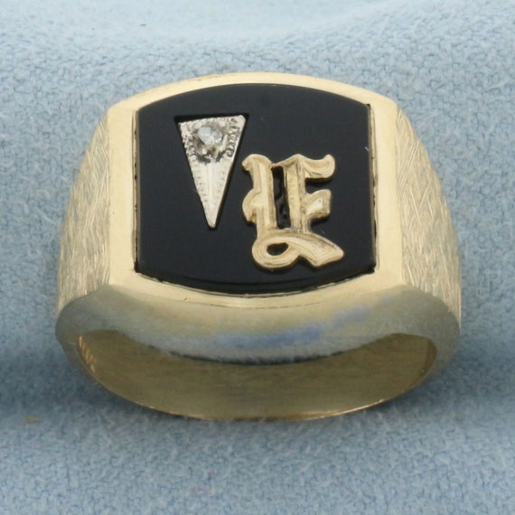 Vintage Mens Diamond E or F Initial Monogram Ring… - image 1