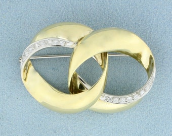 Vintage Diamond Double Circle Pin in 14K Yellow Gold