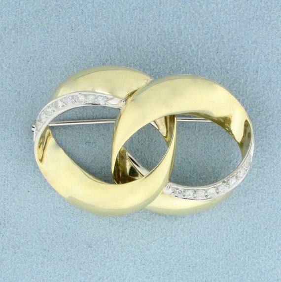 Vintage Diamond Double Circle Pin in 14K Yellow G… - image 1