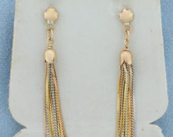 Driekleurige hangoorbellen met S-schakelketting in 14k geel-, rosé- en witgoud