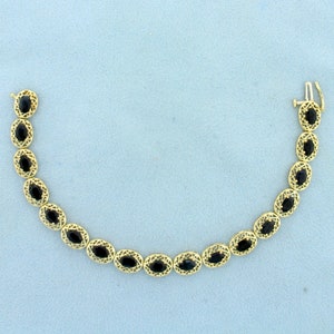 Vintage Filigree Natural Sapphire Line Tennis Bracelet in 10K Yellow Gold