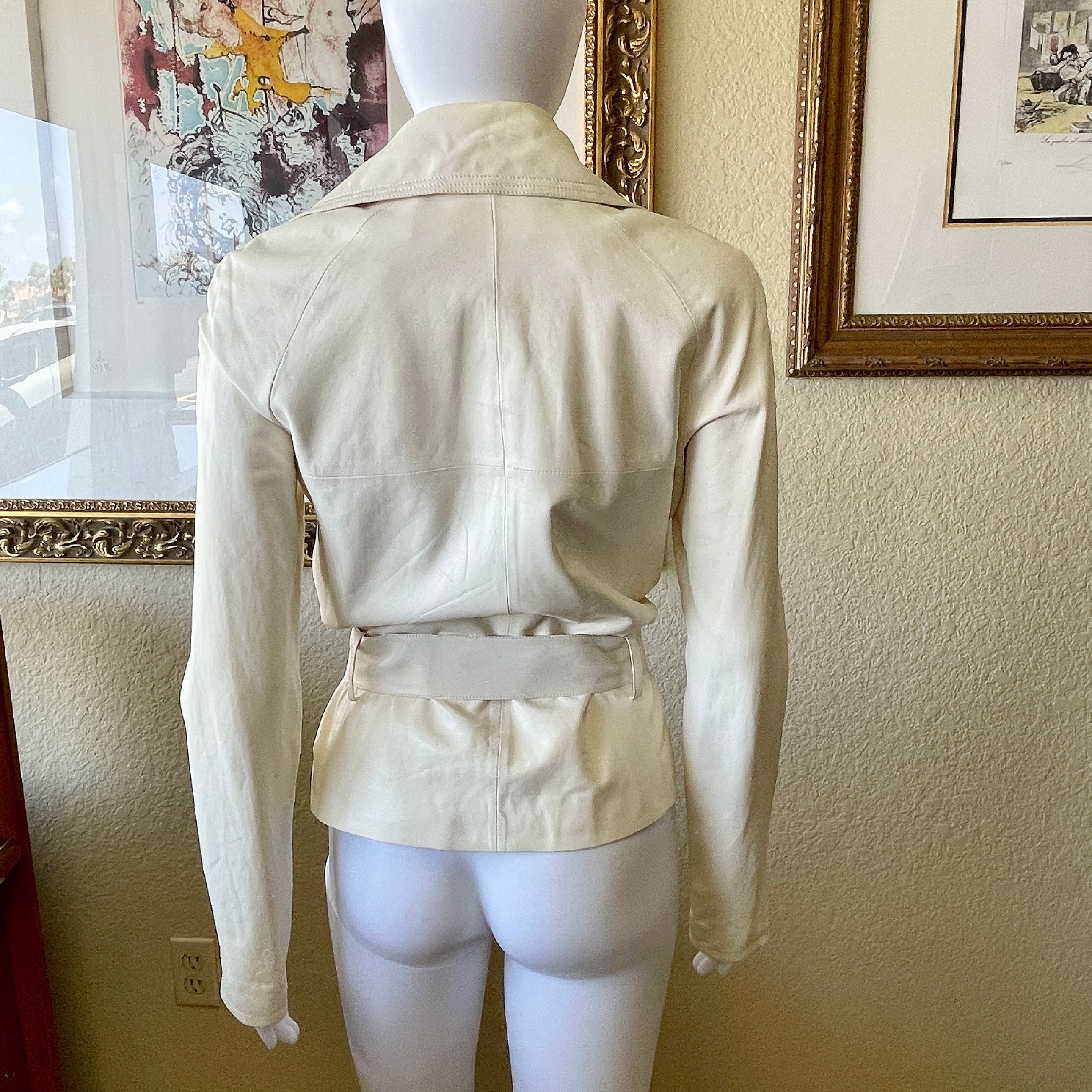 Chanel 12C Double Breasted White Lambskin Belted Leather