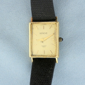 Vintage Geneve Swiss Quartz Watch Solid 14k Yellow Gold Case