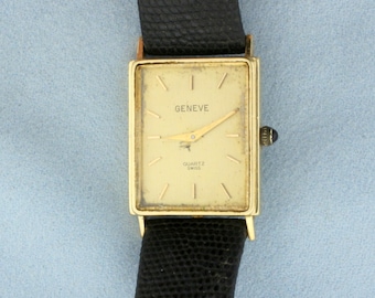 Vintage Geneve Swiss Quartz Watch Solid 14k Yellow Gold Case