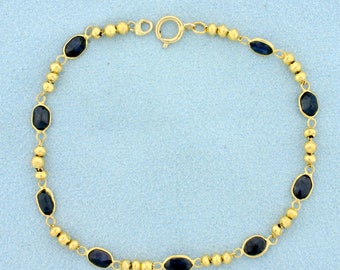 3ct TW Sapphire Bead Link Bracelet in 14K Yellow Gold