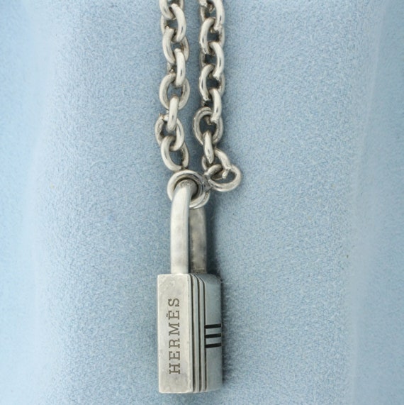 Vintage Hermes Sterling Silver Cadena Padlock Bag Charm With 