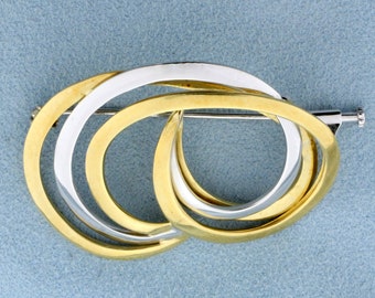 Italian Made Abstract Design Pin in 18K Yellow and White Gold