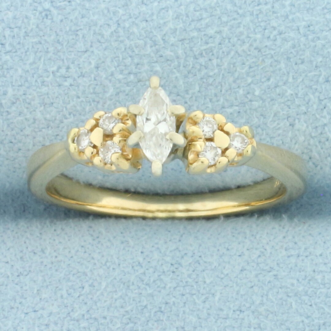Marquise Diamond Accented Engagement Ring in 14k Yellow Gold - Etsy