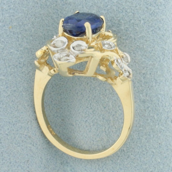 Sapphire and Diamond Scroll Design Ring in 14k Ye… - image 3