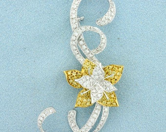 2ct TW Yellow and White Diamond Flower Pin in 18K Yellow and White Gold