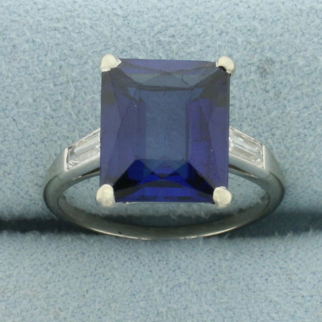 Lab Sapphire and Diamond Ring in 18k White Gold - Etsy