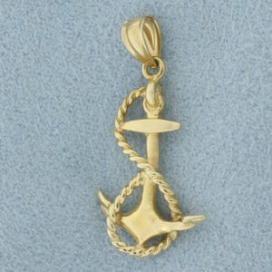 Rope and Anchor Nautical Pendant or Charmin 14k Yellow Gold