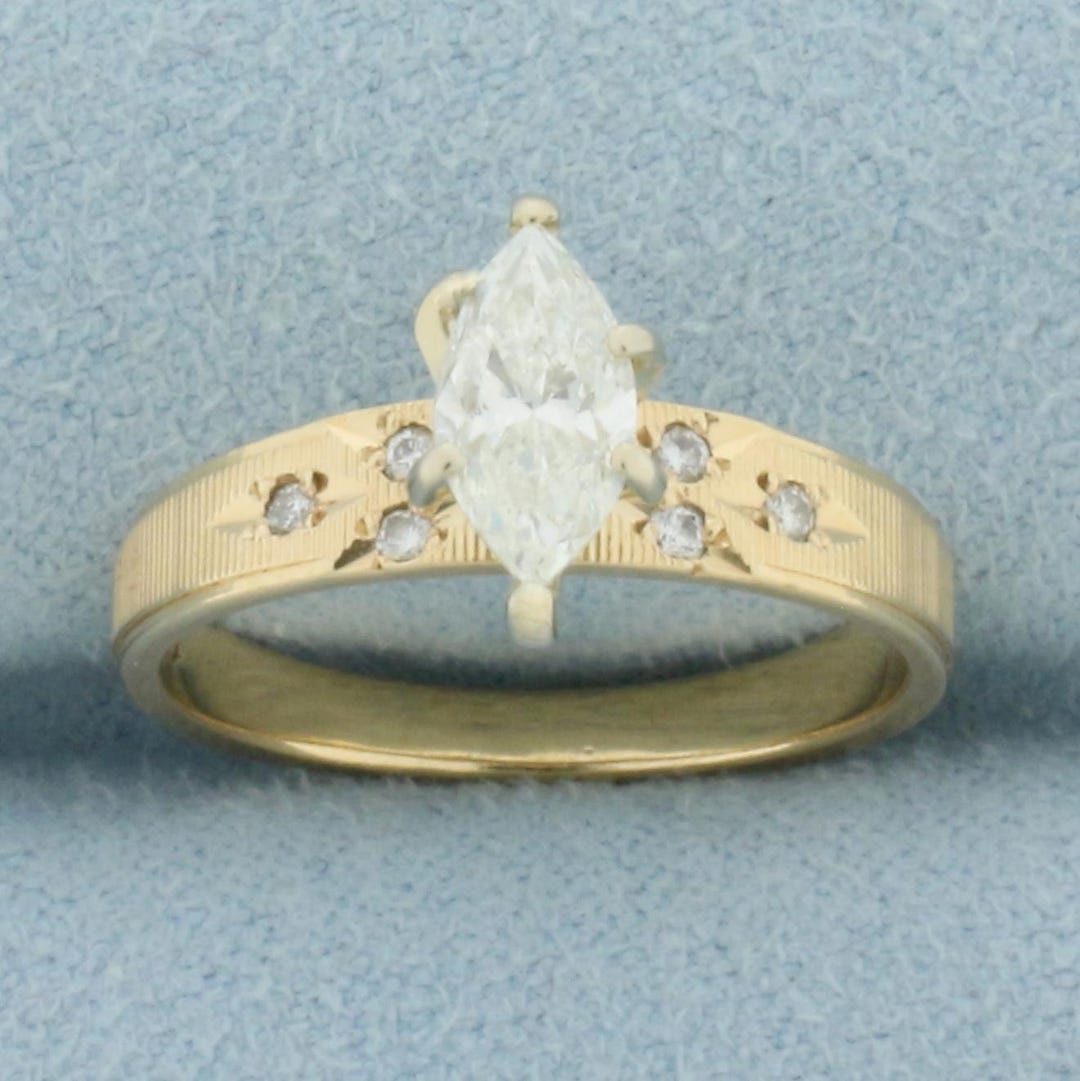 Vintage Marquise Diamond Engagement Ring in 14k Yellow Gold - Etsy