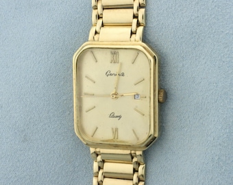 Geneve Quartz Watch in Solid 14k Yellow Gold Case and Bracelet