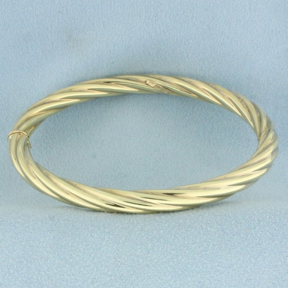 Yellow Gold Twisted Hinged Bangle Bracelet, 3mm