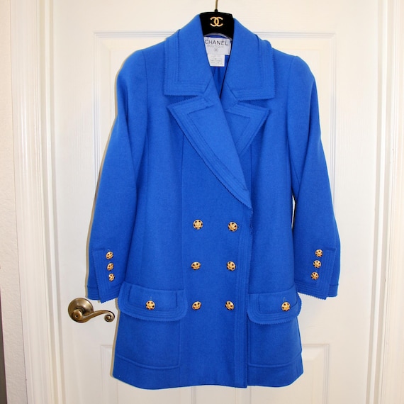 Chanel Cobalt Blue Gripoix Button Wool Melton 96A Outerwear Coat
