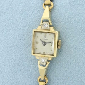 Antique Helbros Diamond Ladies Watch in 14k Yellow Gold Case