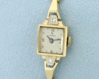 Antique Helbros Diamond Ladies Watch in 14k Yellow Gold Case